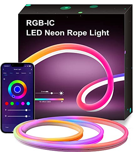 Neon LED Strip, 12V RGB IC Neon LED Streifen mit App-Steuerung, funktioniert mit Alexa und Google Assistant, Geeignet für DIY, Dekoration (5m)