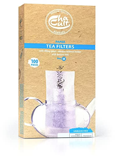 TEELIKAT Teefilter für losen Tee Papier, ChaCult - 100 Stück für Kannen - mit Einfülllasche und Bodenfalte, ohne Halter verwendbar, Größe M, natur ungebleicht, Teefilter Papier, Tee Zubehör