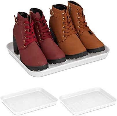 Relaxdays Shoe Trays, Set of 3, Hallway Storage for Muddy or Wet Boots, Wellies & Trainers, 35 x 27 cm, Plastic, White
