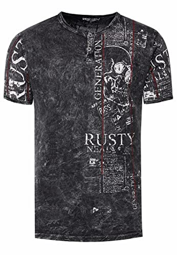 T-Shirt Herren S - 3XL Kurzarm Rundhals Henley-Knopfleiste Seitliche Front Prints Tshirt Verwaschen 294