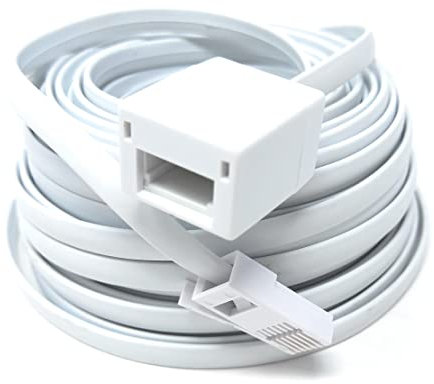DRUT 15m BT Telephone Extension Cable Lead Wire, 6-pin Core (631a) BT Male to BT Female, Jack to Socket, Flat Cable for Home Office Phone