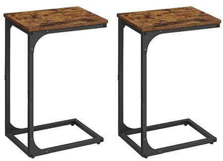 VASAGLE Set of 2 C-Shaped Side Table, Bedside Table, Sofa Side Table, Coffee Table, with Metal Frame, Industrial, for Living Room, Bedroom, Rustic Brown and Black LET354B01