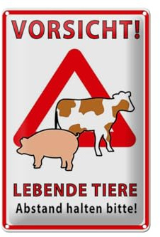 Blechschild 20x30cm gewölbt Vorsicht lebende Tiere Abstand Deko Geschenk Schild