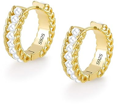 ALEXCRAFT 14K Perlenohrringe Creolen Gold Perlen Klein Goldene Ohrringe Damen Geschenk für Frauen Freundin Mama Mädchen