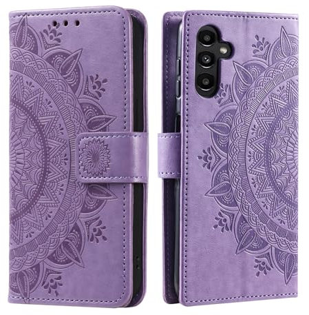 Wuhaizher Samsung S23 FE Case, for Samsung Galaxy S23 FE Phone Case PU Leather Flip Wallet Cases Mandala with Magnetic Closure Stand Card Holder Shockproof Case Cover for Girls Women Men, Purple