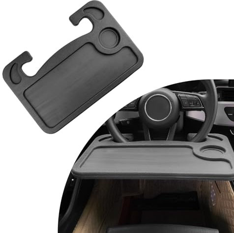 Dickno Car Steering Wheel Desk, Multipurpose Auto Steering Wheel Tray with Drink Holder, Steering Wheel Food Tray for Eating, Universal Vehicle Travel Accessories for Constant Travelers (Black)