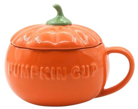 Taza de Calabaza de Halloween | Linda Cerámica | Dulce | Café y Leche Con Tapa | Té en Forma de Calabaza, Cuenco de Cereales, Caramelos y Galletas