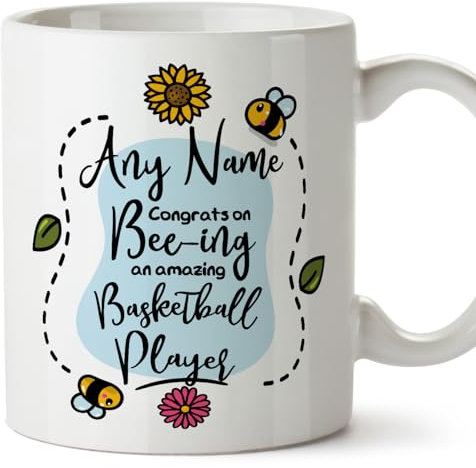 MUGFFINS Tazas Personalizadas para JUGADORA DE BALONCESTO - En Inglés - Thanks For Beeing - 11 oz / 330 ml - Regalo Personalizable original y divertido