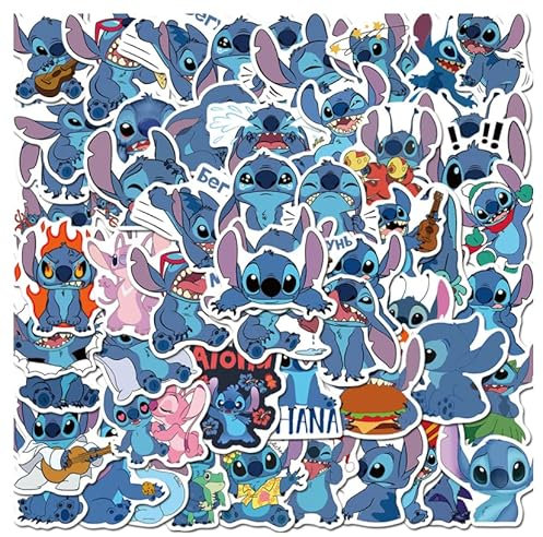 50 Stück L_ilo & St_it_ch Sticker Set, Anime Vinyl Aufkleber für Laptop, Koffer, Helm, Motorrad, Skateboard, Auto, Fahrrad, Computer, Snowboard, Wasserdichte Cartoon Aufkleber für Kinder