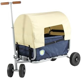 Beachtrekker Life Faltbarer Bollerwagen, klappbarer Handwagen + Feststellbremse + Sonnenverdeck (Luftreifen, Blau)
