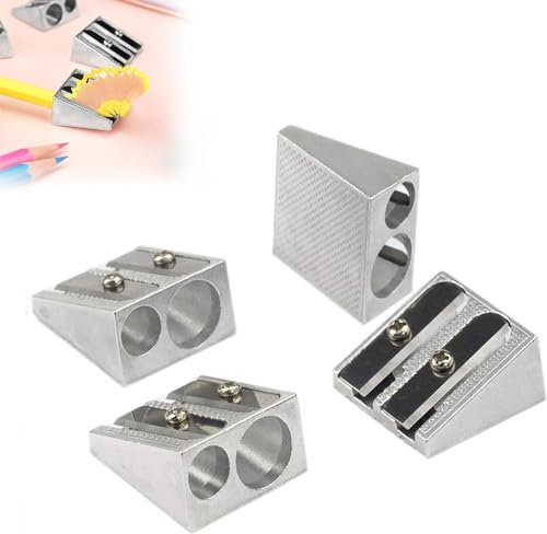 EHOTER Magnesium Pencil Sharpener Survival Magnesium Anspitzer Doppelanspitzer aus Metall Doppelloch Bleistiftspitzer Multifunktionaler Magnesium Bleistiftspitzer für Schule Outdoor (4)