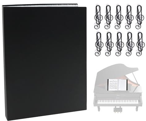 Notenmappe A4, Chormappe Schwarz 40 Seiten Notenordner, Wasserdicht Kunststoff Music Folder Notenmappe für Notenblätter Ordner Kunstmappe Dokumentenmappe Klavier Gitarre mit 10 Noten Büroklammern