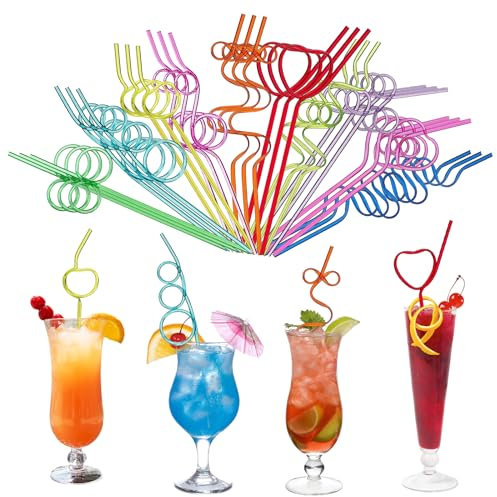Strohhalm Kinder,30 Stück Wiederverwendbare Bunte Strohhalme,Curly Trinkhalm Strohhalme für Kinder, Lockige Lange Trinkhalme Cocktail Strohhalme für Cocktails Säfte Milchtee
