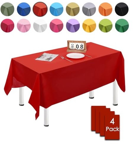 MORAINJAY 4 Stück 137cmx274cm Rechteckig Einweg Tischdecke, Rot Wasserdicht Fleckschutz Tischdecken für Geburtstagsfeier,Hochzeit, Weihnachten, Kindergeburtstag, Esszimmer, Garten,Party