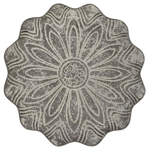 Bandeja decorativa bohemia con flor de mandala, plato decorativo gris – Cuenco decorativo vintage de metal oriental, bandeja para joyas, diámetro 40 cm, diseño de flores shabby