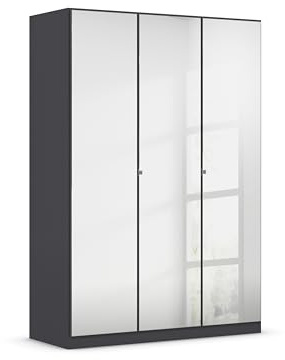 Rauch Möbel Reflect, Kleiderschrank, Farbe Grau metallic, Breite 136 cm | Schrank, 3-türig, mit Spiegel, Zubehör Classic, für Schlafzimmer, Kinderzimmer, Studentenwohnung, Garderobe, Flur