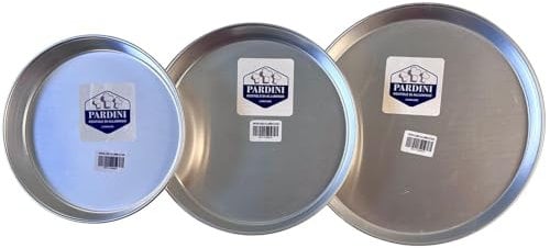 PARDINI - Set 3 teglie in alluminio tonde da 24, 28 e 32 cm, bordo 3cm, ideali per pizza o focaccia