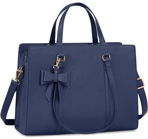 NEWHEY Sac fourre-tout pour ordinateur portable de 15,6 pouces en cuir pour femme - Sac à main pour ordinateur portable - Sac à bandoulière pour le travail, l'école, les affaires, le shopping - Bleu