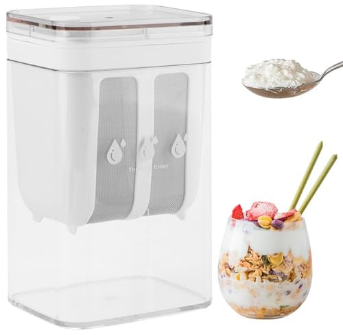 Trasylph Colador de yogur de 1100 ml, filtro de yogur con bolsa de malla fina, tapa y marca de escala, para hacer yogures griegos gruesos, leche de soja, kéfir, bayas, sopa, jugo de frutas, café