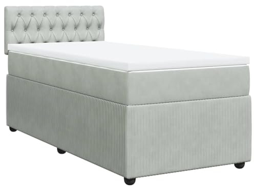 vidaXL Boxspringbett mit Matratze Hellgrau 90x200 cm Samt
