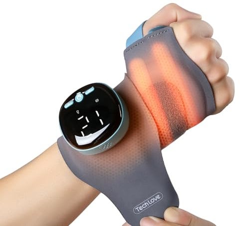 Tech Love Handgelenkstütze, mit TENS/EMS und Wärme, Handgelenk Bandagen für Sehnenscheidenentzündung&Karpaltunnelsyndrom,Schmerzlinderung,ideal für Handgelenkpflege und Rehabilitation