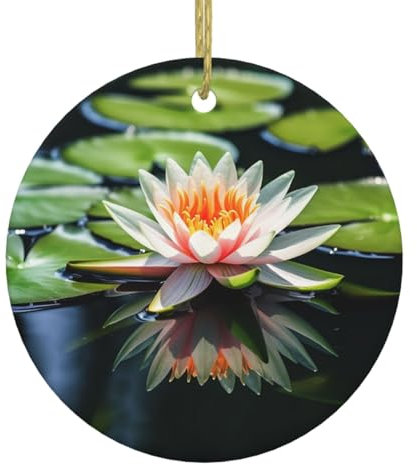Weihnachtsschmuck, Seerose, rund, Keramik, hängende Ornamente mit goldfarbenem Band, Weihnachtsbaum-Hängeornament, lustiger Porzellananhänger, Basteln, Weihnachtsdekoration für Urlaubsparty
