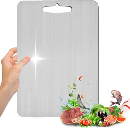 Yamato Tagliere, Tagliere Yamato-Titanium, Tagliere Yamato, Tagliere in Titanio, Tagliere in Acciaio Inox, Tagliere in Metallo Per Uso Alimentare (S (13,39 x 9,10 in))