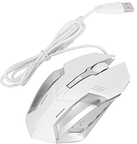 Akozon Kabelgebundene Maus USB, Optisches Computerzubehör, Gaming-Port, Büro, Business, Leuchtend (White)