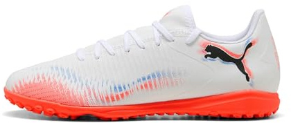 PUMA Unisex Future 8 Play TT Soccer Shoe, White Black-Glowing RED, 4 UK