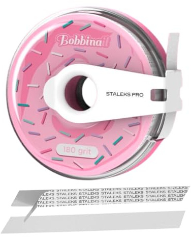 STALEKS PRO BOBBINAIL Dona dispensador de limas con recambio de lima blanca adhesiva Expert. Donuts + Recambio Grano 180 (Rosado)