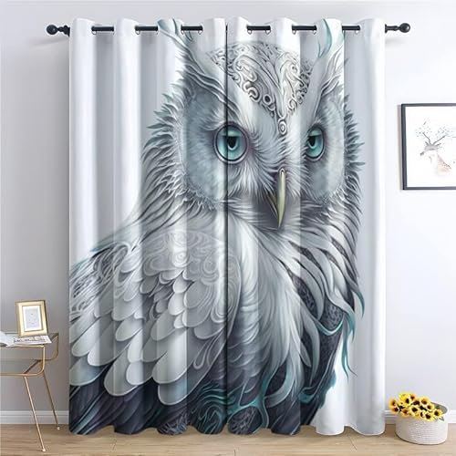 MLUNKQAIL Verdunklungsvorhänge Eule Vorhänge Blickdicht Tier Gardinen mit Ösen Wärmedämmvorhang Verdunklungsdekoschal Gardinen Wohnzimmer 2Er Set 50X140cm (BxH)
