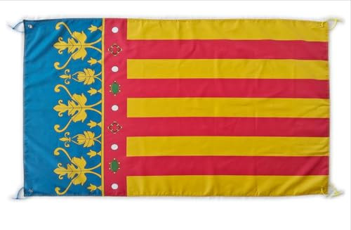 Bandera Comunidad Valenciana Grande 150x90cm Bandera Comunidad Valenciana para Balcón con 4 Ojales y 4 Bridas (Comunidad Valenciana)