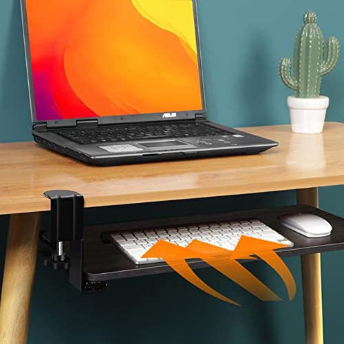 IUBGFTO Grey Pull Out Platform Under Desk Keyboard Platform Tray with C Clamp Slide Out Computer Keyboard Stand Ergonomic- 22inch (Walnut 24 * 75cm)