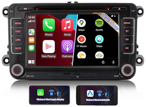 iFreGo Autoradio DAB Für Für VW Golf 5 6 Polo T5 Tiguan Skoda Passat Jetta Caddy B6 B7 Touran Apple CarPlay und Android Auto, Bluetooth GPS, DVD CD RDS, Radio FM, 7 Farben Radio