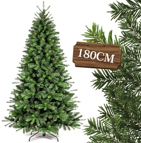 Roomark Árbol de Navidad Artificial de 180 cm, PE&PVC Polietileno, Verde sin adornar, con Puntas 1471, fácil instalación, Incluye Soporte de Metal (árbol de Navidad)