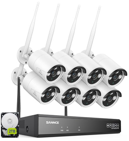SANNCE 10CH Wireless CCTV Security Camera System, 8x 3MP Outdoor Home Wifi Surveillance Cameras with 8MP wireless IPC access NVR Recorder 10 Channels and 2TB Hard Drive, Works with Alexa