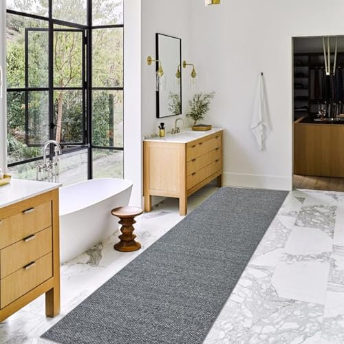 USTIDE Moderner Sisal-Läufer, für Flur, Tür, langer Läufer, kein Schuppen, grau, Jute-Optik, grob, strukturierter Jute-Teppich, rutschfest, für drinnen und draußen, 60 x 200 cm