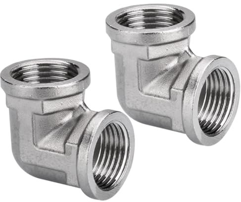 2 Stück 304 Edelstahl Winkel 90°, 3/4 IG/IG Edelstahl Bogen 90 Grad, 3/4 Zoll Innengewinde x 3/4 Zoll Innengewinde Rohrwinkel Bogen Adapter, DN20 Rohrwinkel für Bewässerungsanlagen