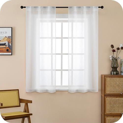 GIRASOLE HOME Coppia Tende Itaca Filtranti in Simil Lino 2 Pannelli con Tasca e Passanti Nascosti (Bianco, 55x150cm)