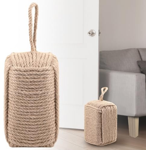 MorningRo Seil-Türstopper, dekorativer Türstopper mit Griff, 12 cm D x 30 cm H, 4 kg, quadratisch, schwere Stopper für den Innen- und Außenbereich, zum Öffnen des Hauses, Hellbraun