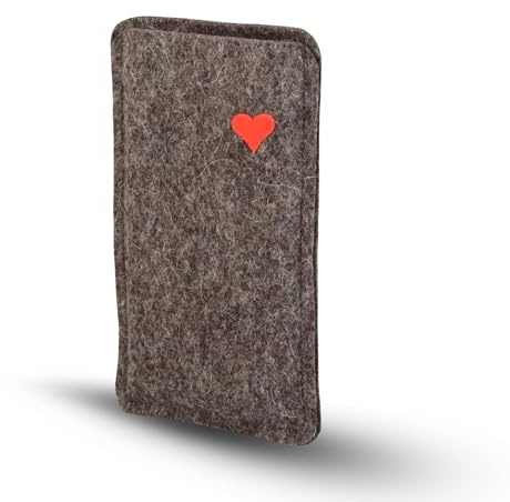 11-lein Handyhülle aus Filz mit Herz - neonrot - maßgefertigt | Passgenau für jedes Handymodell. Handytasche aus Wollfilz mit Herzmotiv. Handgefertigt in Deutschland.