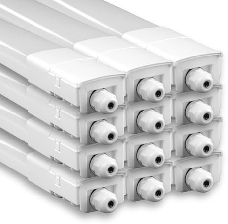 LUXULA 12x LED Feuchtraumleuchte 150 cm, 45W 5175lm, 115lm/W, durchschleifbar, Fast Connector, robuste Wannenleuchte für Garage Keller Werkstatt, gleichmäßige Ausleuchtung, einfache Montage