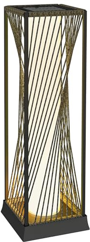 Outsunny Lampadaire solaire extérieur en résine tressée, lampadaire sans fil rechargeable avec capteur de lumière, style moderne, pour jardin patio terrasse, 77 cm, gris