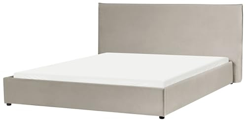 Beliani Modern Traditional Upholstered Bed EU King Size 6ft Soft Velvet Taupe Lavaur