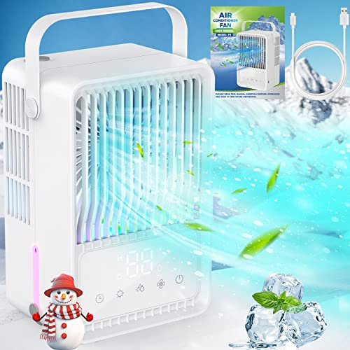 Portable Air Cooler, 3-in-1 Evaporative Air Cooler, 600ML Water Tank Portable Air Conditioner, 3 Wind Speeds &2 Mist Modes, 7 Colors Light &1-8H Timer Personal Cooling Fan for Room Home Office Outdoor