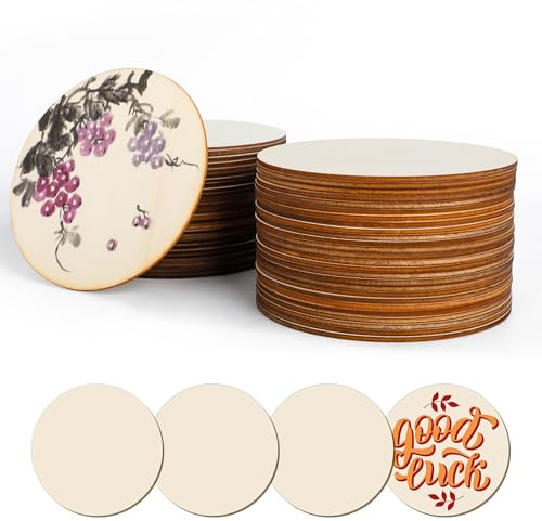 SOSMAR 32 Stück Holzscheiben 10cm Durchmesser Runde Holzplatten zum Basteln, Untersetzer Holz Sperrholzplatte für Brandmalerei, Laubsägen, Malen, Beschriften (Rund/10cm x 2mm)