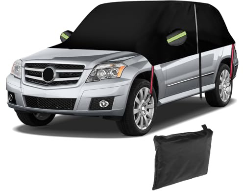 Halbgarage für Mercedes Benz GLK 2009–2015, 420D Oxford, wasserdichte Auto-Abdeckung, Allwetterschutz, Sonnen-, Regen-, Staub-, UV-Schutz, mit Reißverschluss auf der Fahrerseite für Windschutzscheibe