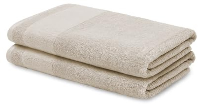 LOOKS BY WOLFGANG JOOP 2X Handtuch 50x100 cm – 100% Baumwolle Doppelpack Luxus Handtücher mit Aufhänger & Logostick, 2er Set Handtücher Dunkelbeige