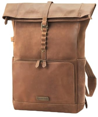 DRAKENSBERG Leder Rucksack 'Arthur' mit 17 Laptopfach, Technik-Organizer-Fach, Business, Handgepäck, 20-30L - Havanna-Braun, DR00413