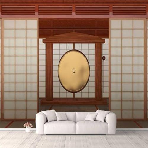 Papier Peint Panoramique Japonais Papier Peint Intissé Porte en Bois Poster Trompe l'oeil Mural 3D Art Décoration Murale Salon Chambre 150x105 cm 0434b